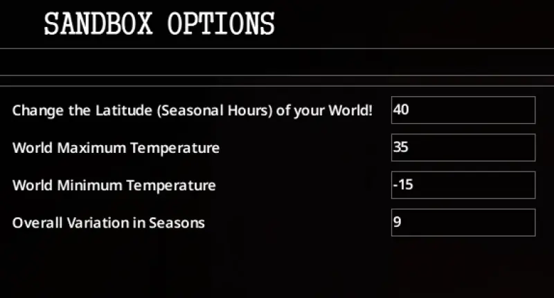 Sandbox settings for the Real Weather mod